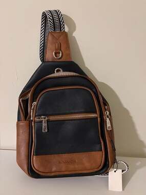 Bostanten Crossbody Leather Sling Bag Purse Black and Brown